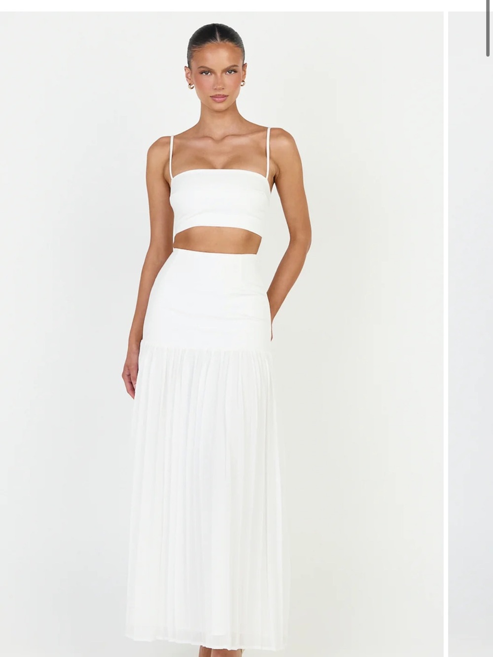 Showpo White Two-Piece Crop Top and Maxi Skirt Set